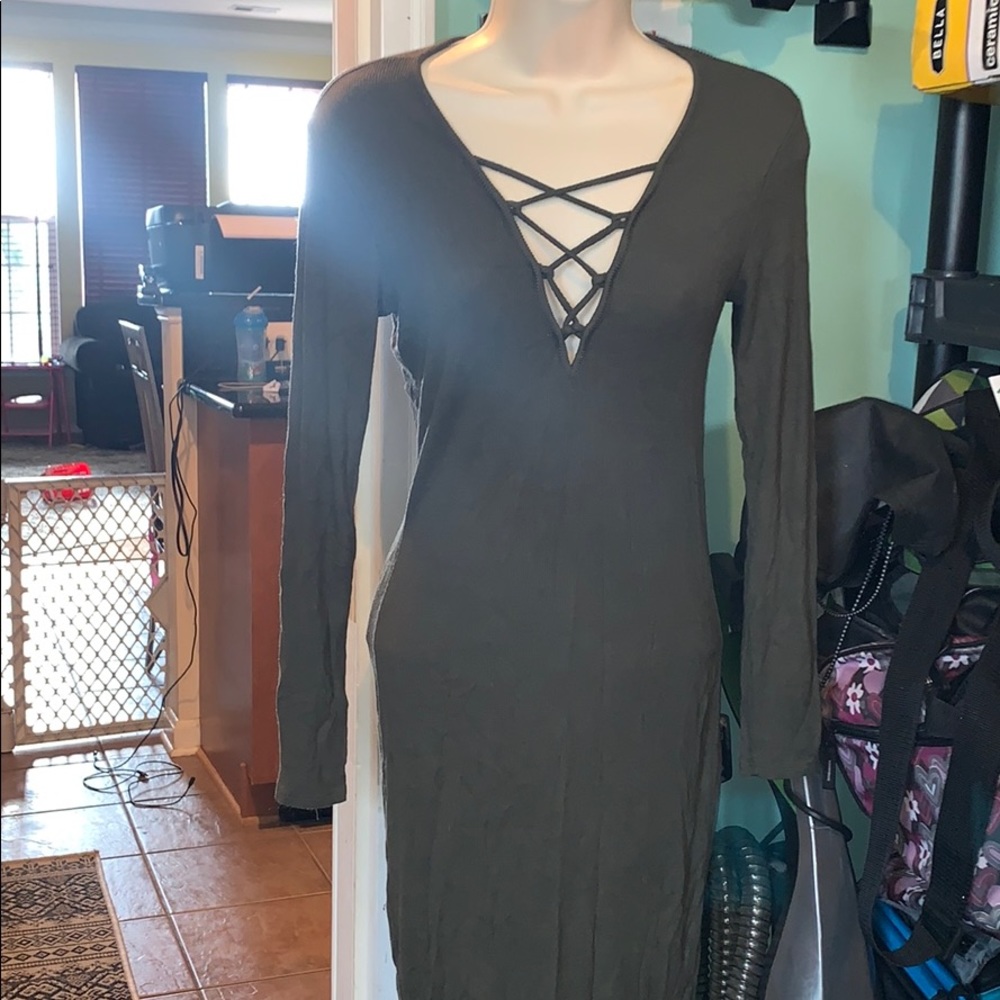 Olive green lace up dress